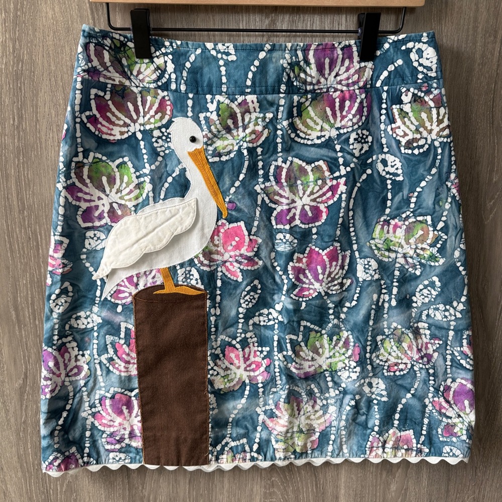 Uncommon Threads Pelican Batik Skirt Womens 6 Blue Coastal Tropical Art to Wear